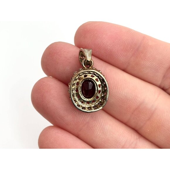 Smokey Quartz & CZ Faceted Halo Sterling Silver 925 Vintage Pendant - Picture 3 of 9